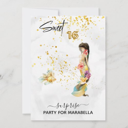 *~* 16 SWEET SIXTEEN  Flowers Mermaid Birthday Invitation