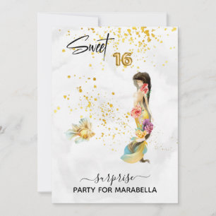 *~* 16 SWEET SIXTEEN Flowers Mermaid Birthday Invitation