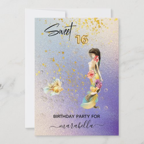  16 SWEET SIXTEEN  Ombre Mermaid Birthday  Invitation