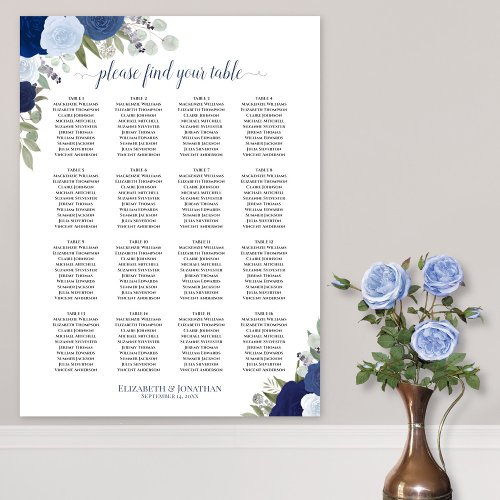 16 Table Blue Boho Floral Wedding Seating Chart