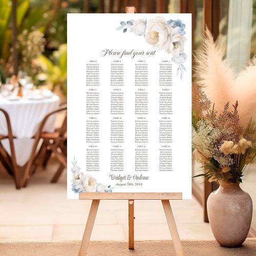 16 Table Blue White Floral Wedding Seating Chart Foam Board