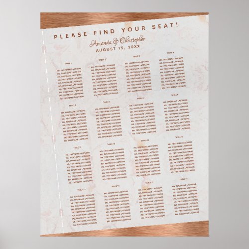 16 Table Copper Marble Oblique Seating Chart