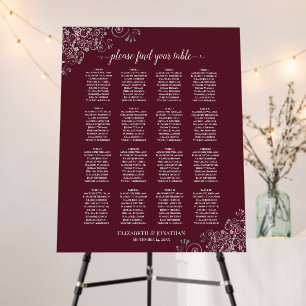 16 Table Elegant Burgundy & Silver Seating Chart Foam Board