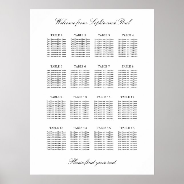 16 Table Elegant Minimalist Seating Chart (Front)
