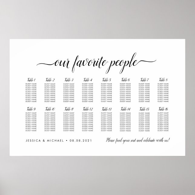 16 Table Elegant Our Favorite People Seating Chart (Front)