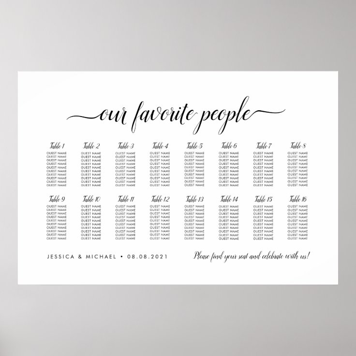 16 Table Elegant Our Favorite People Seating Chart Zazzle