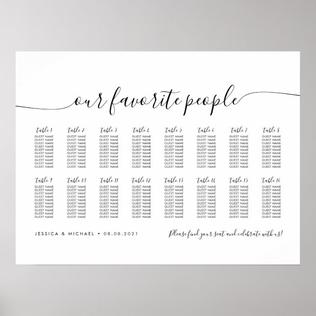 16 Table Elegant Our Favorite People Seating Chart (Front)
