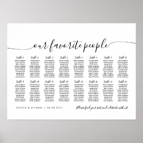 16 Table Elegant Our Favorite People Seating Chart