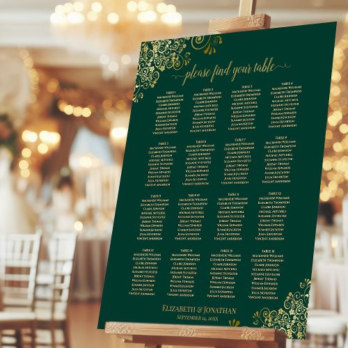 16 Table Emerald  Gold Glam Wedding Seating Chart Foam Board