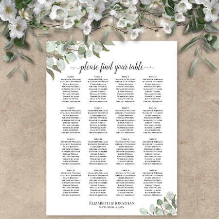 16 Table Eucalyptus Sprigs Wedding Seating Chart