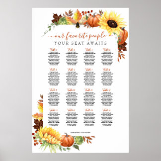 16 Table Fall Wedding Seating Chart Poster