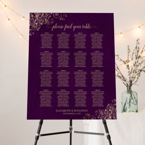 16 Table Gold on Plum Purple Wedding Seating Chart Foam Board
