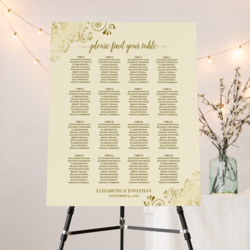 16 Table Golden Lace Ivory Wedding Seating Chart Foam Board