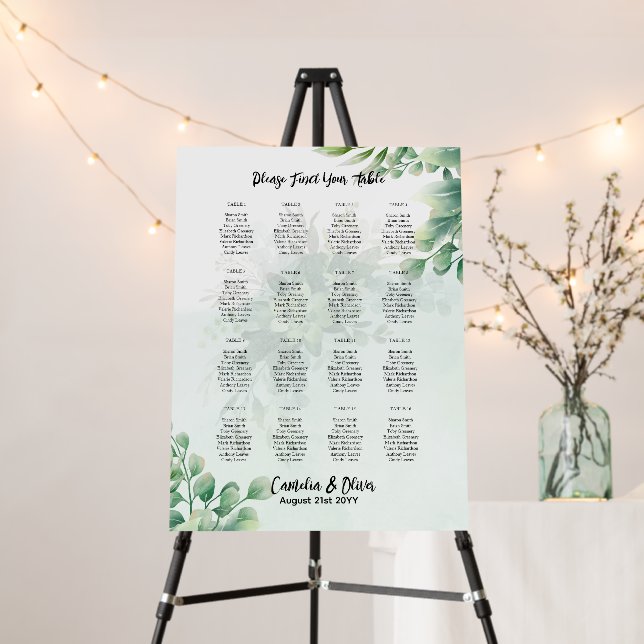 16 Table Greenery Eucalyptus PHOTO Seating Chart Foam Board (In Situ (Stand))