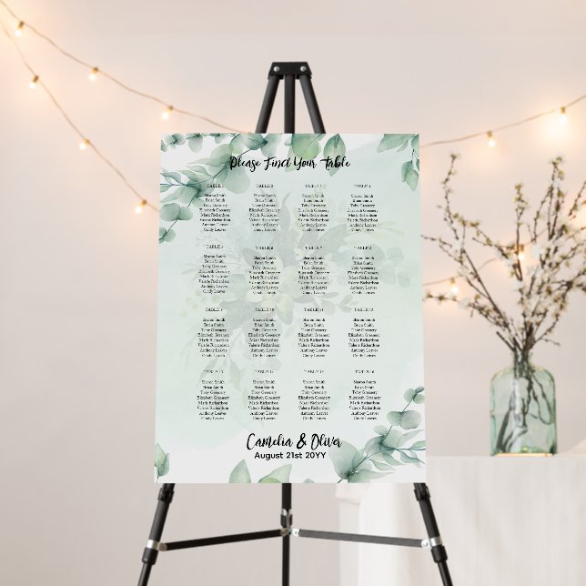 16 Table Greenery Eucalyptus PHOTO Seating Chart Foam Board (In Situ (Stand))
