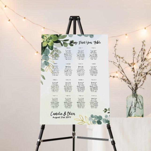 16 Table Greenery Eucalyptus PHOTO Seating Chart Foam Board (In Situ (Stand))