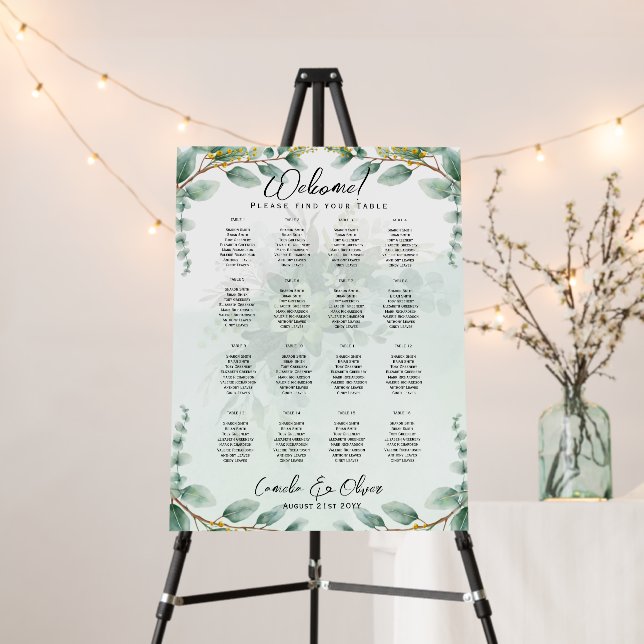16 Table Greenery Eucalyptus Rustic SEATING CHART  Foam Board (In Situ (Stand))