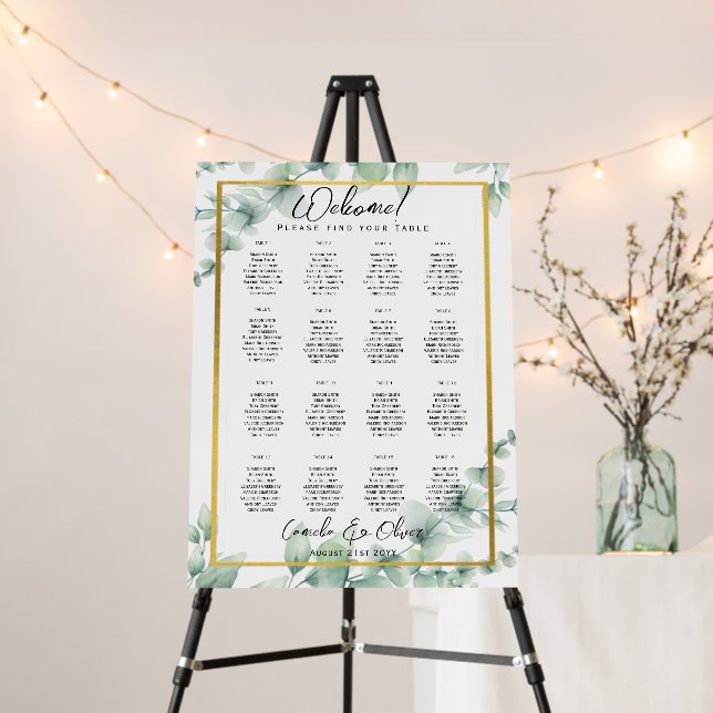 16 Table Greenery Eucalyptus Rustic SEATING CHART  Foam Board (In Situ (Stand))