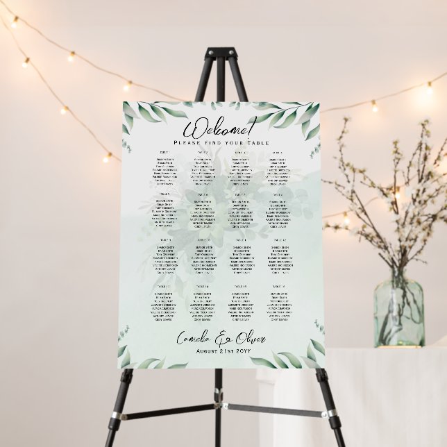 16 Table Greenery Eucalyptus Rustic SEATING CHART  Foam Board (In Situ (Stand))