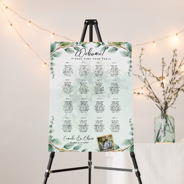 16 Table Greenery PHOTO Wedding Seating Welcome Foam Board (In Situ (Stand))