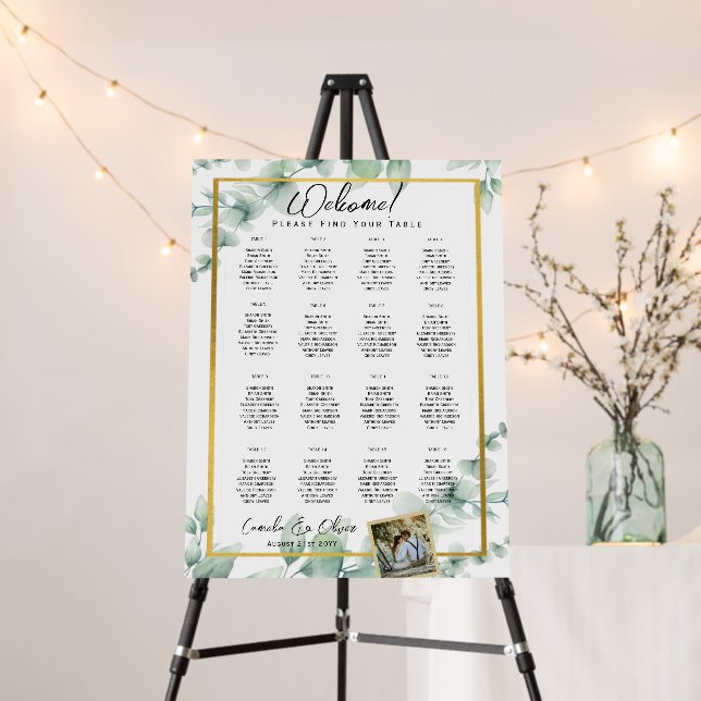16 Table Greenery PHOTO Wedding Seating Welcome Foam Board (In Situ (Stand))