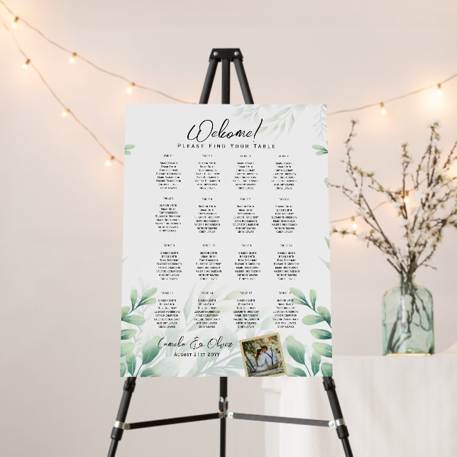 16 Table Greenery PHOTO Wedding Seating Welcome Foam Board (In Situ (Stand))