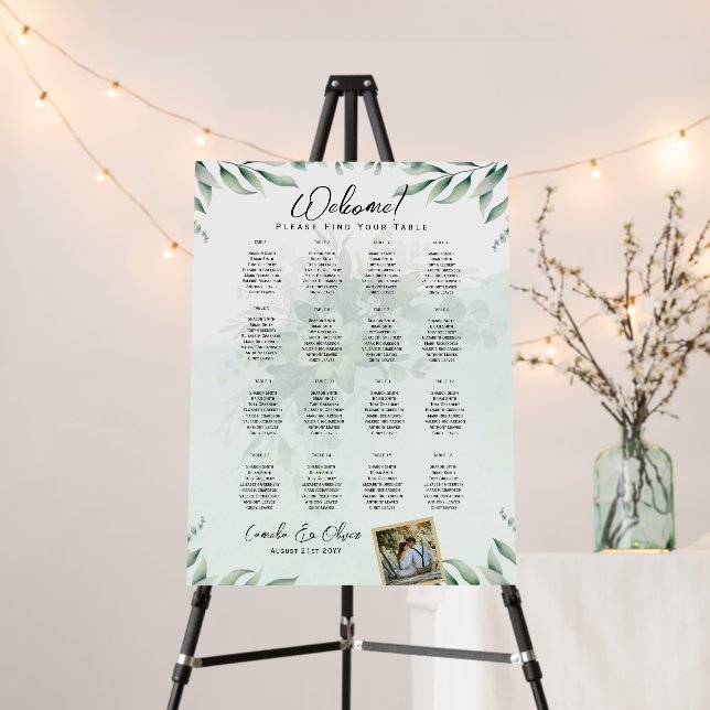 16 Table Greenery PHOTO Wedding Seating Welcome Foam Board (In Situ (Stand))