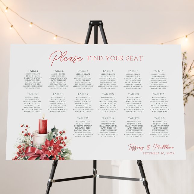 16 Table Holiday Wedding Seating Chart Foam Board (In Situ (Stand))