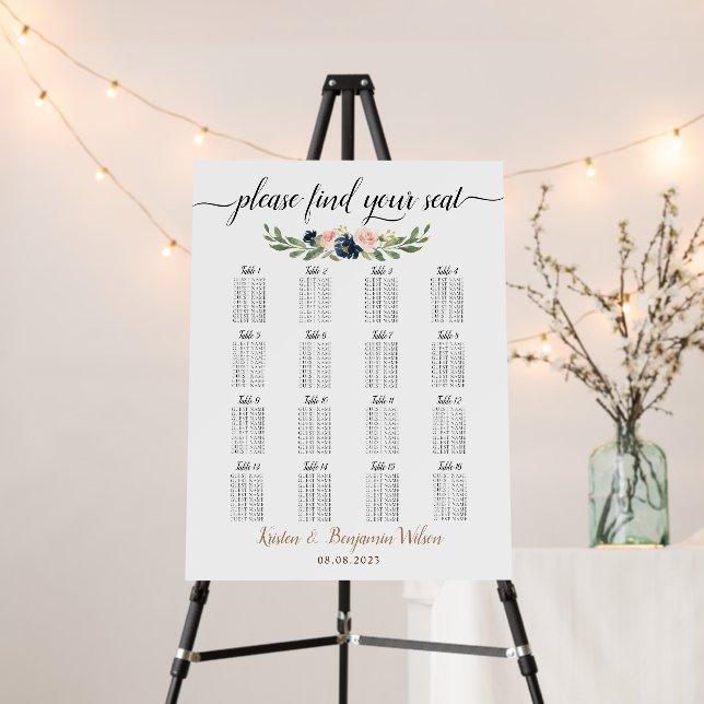 16 Table Large Wedding Guest Seating Chart Foam Bo Board (In Situ (Stand))