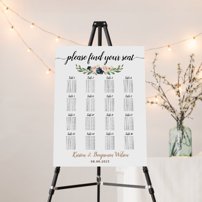 16 Table Large Wedding Guest Seating Chart Foam Board (In Situ (Stand))