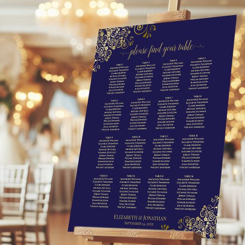 16 Table Navy Blue  Gold Wedding Seating Chart Foam Board