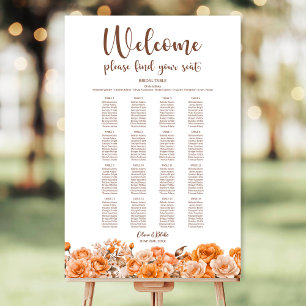 16 Table Orange Floral Wedding Seating Chart Foam Board