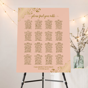 16 Table Ornate Gold & Peach Wedding Seating Chart Foam Board