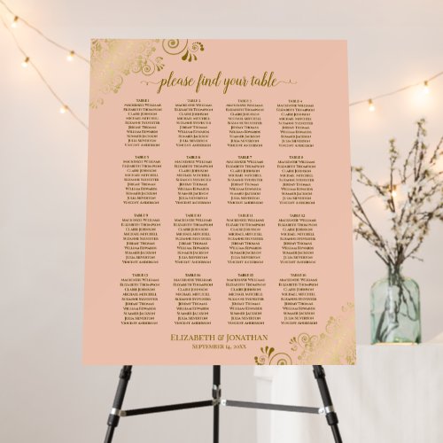 16 Table Ornate Gold & Peach Wedding Seating Chart Foam Board