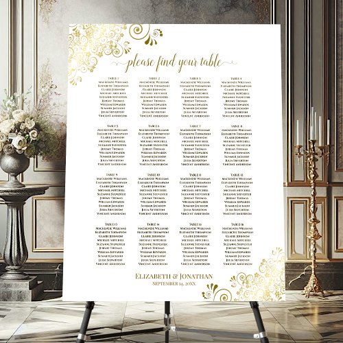 16 Table Ornate Gold  White Wedding Seating Chart Foam Board