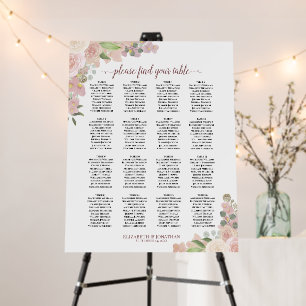 16 Table Pink Roses Elegant Wedding Seating Chart Foam Board