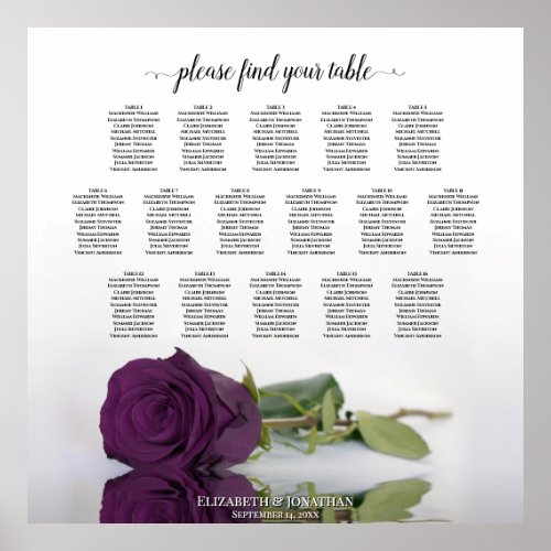 16 Table Plum Purple Rose Wedding Seating Chart