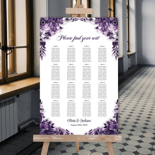 16 Table Purple Floral Wedding Seating Chart