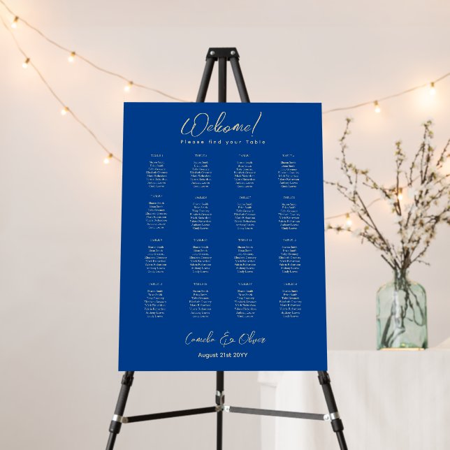 16 Table Royal Blue Gold SEATING CHART Foam Board (In Situ (Stand))