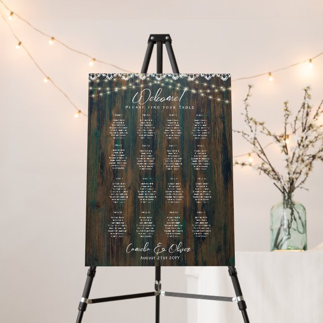 16 Table Rustic Lace Lights SEATING CHART Foam Board (In Situ (Stand))