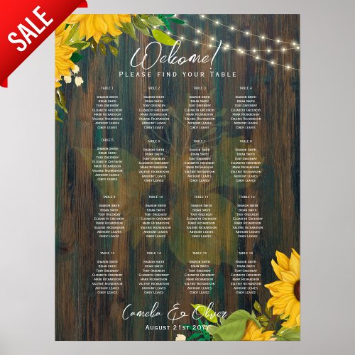 16 Table Rustic Sunflowers SEATING CHART BUDGET