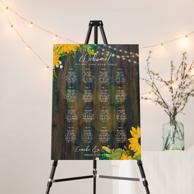 16 Table Rustic Sunflowers SEATING CHART Foam Board (In Situ (Stand))