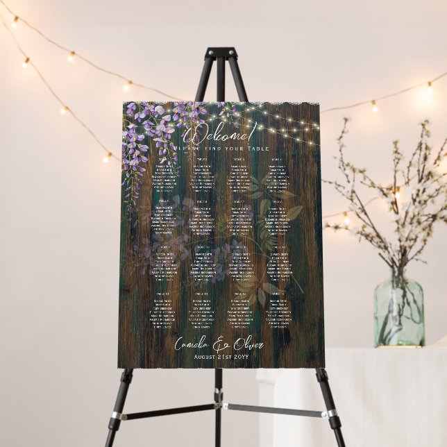 16 Table Rustic WISTERIA Lace SEATING CHART Foam Board (In Situ (Stand))