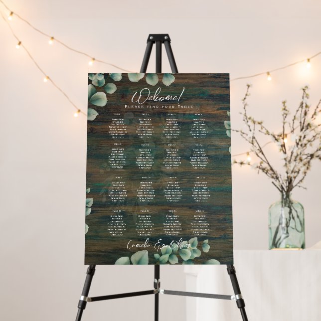 16 Table Rustic Wood Greenery Eucalyptus SEATING F Foam Board (In Situ (Stand))