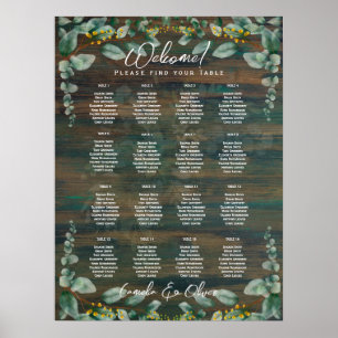 16 Table Rustic Wood Greenery Eucalyptus SEATING P Poster