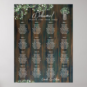 16 Table Rustic Wood Gypsophila SEATING CHART Foam