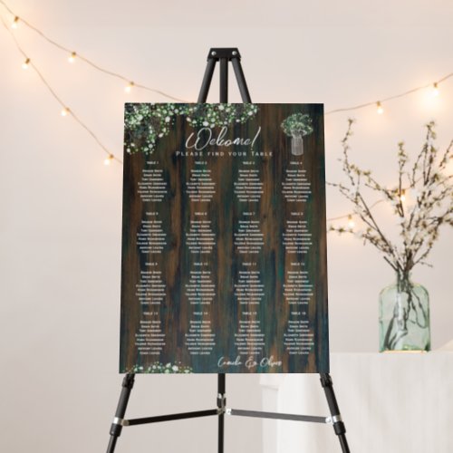 16 Table Rustic Wood Gypsophila SEATING CHART Foam Board