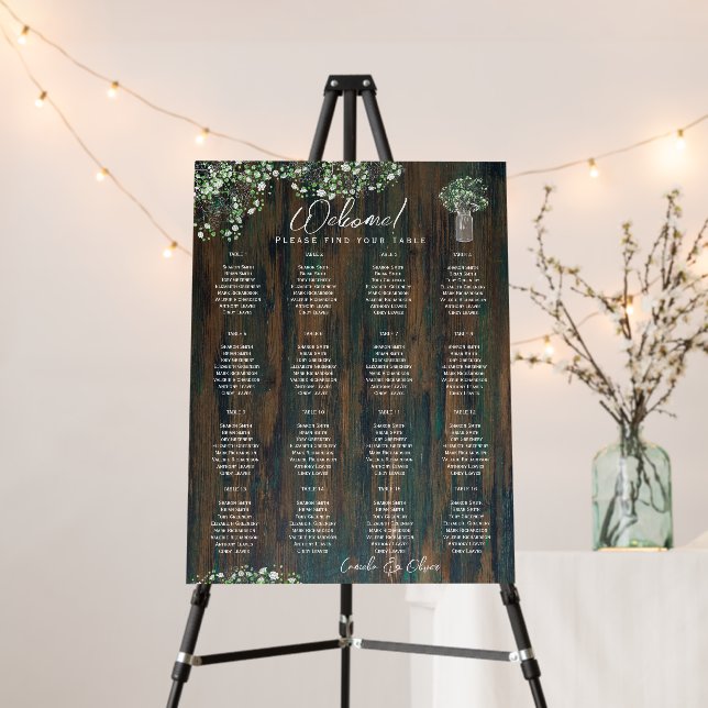 16 Table Rustic Wood Gypsophila SEATING CHART Foam Board (In Situ (Stand))