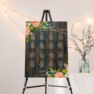 16 Table Rustic Wood Pink Floral SEATING CHART Foam Board