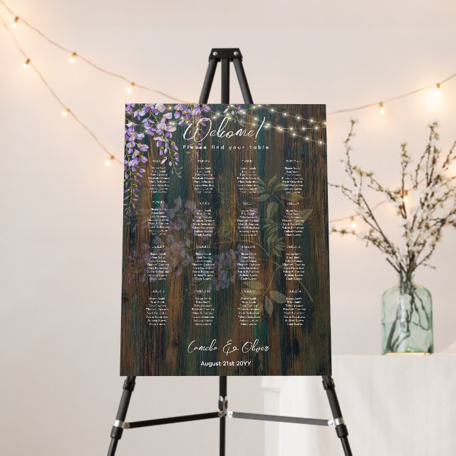16 Table Rustic Wood WISTERIA Lace SEATING CHART Foam Board (In Situ (Stand))